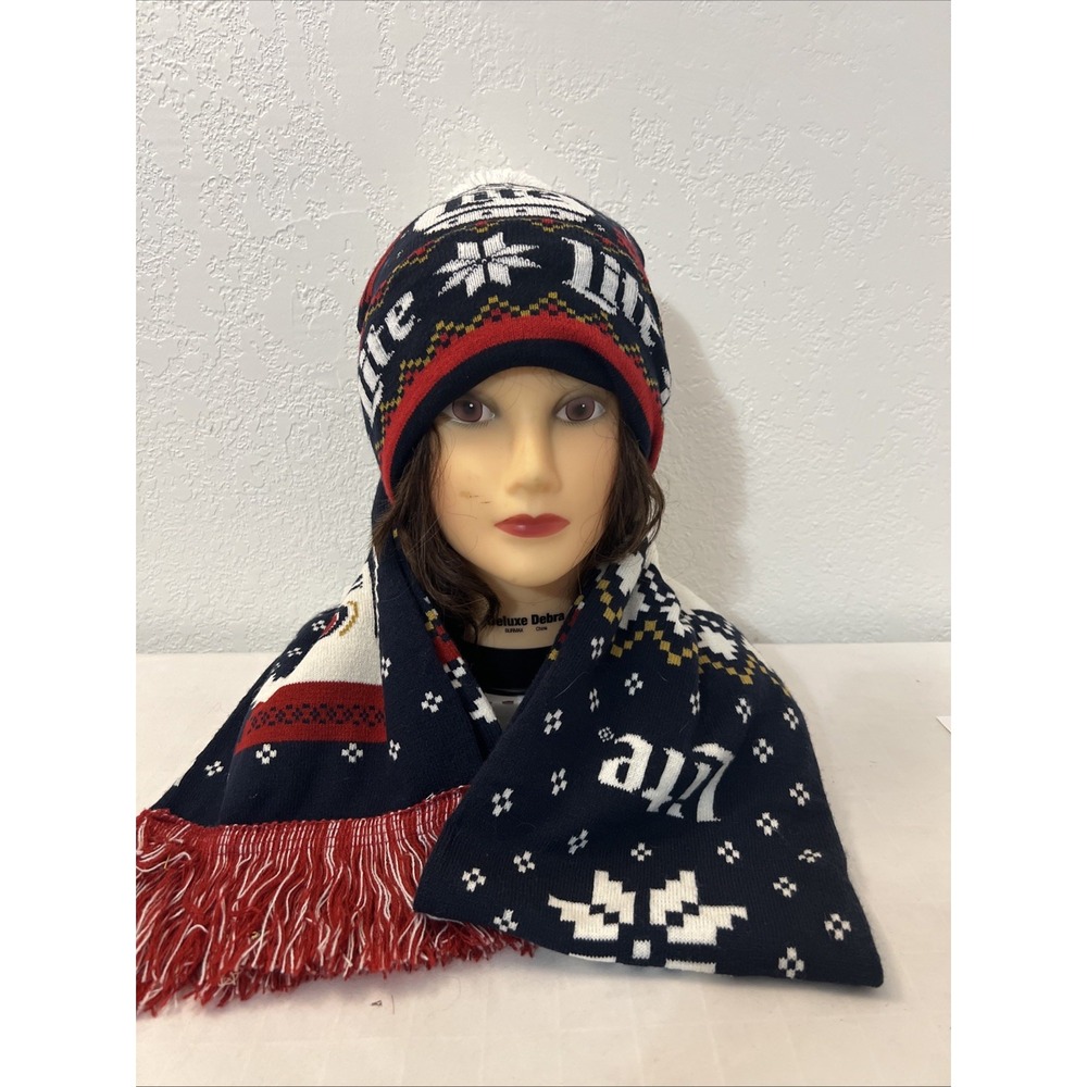 Christmas‎ Scarf Miller Lite Beer Scarf Holiday Unisex Reversible Matching Hat
